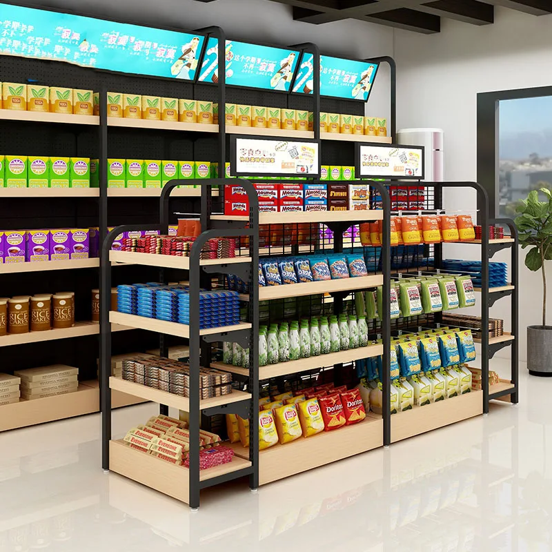 Meicheng Wood Cabinet Gondolas Shelf Double Side Supermarket Shelving Steel Shelves Supermarket Rack Display