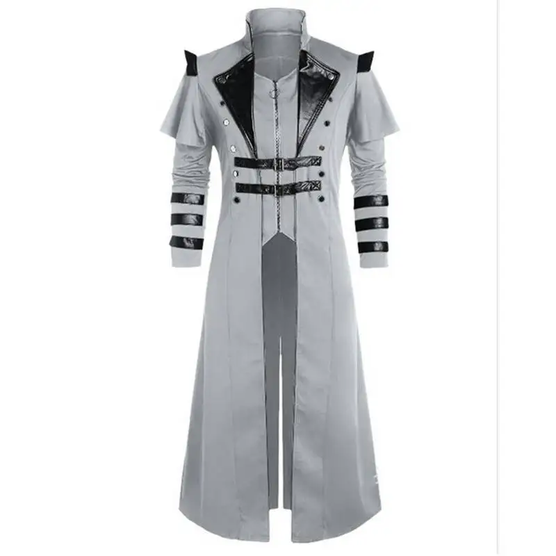 Medieval Steampunk Assassin Elves Pirate Costume Adult Men Black Long Split Jacket Gothic Vintage Halloween Coats