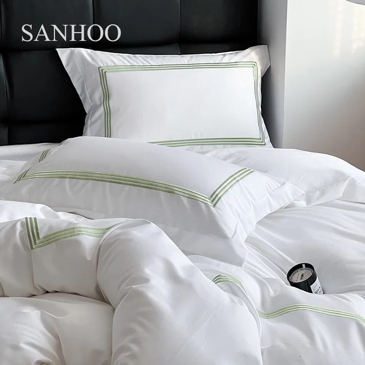 SANHOO Percale Hotel Bed Sheets Queen King Size Bed Linen 400TC White Hotel Quality Beddings