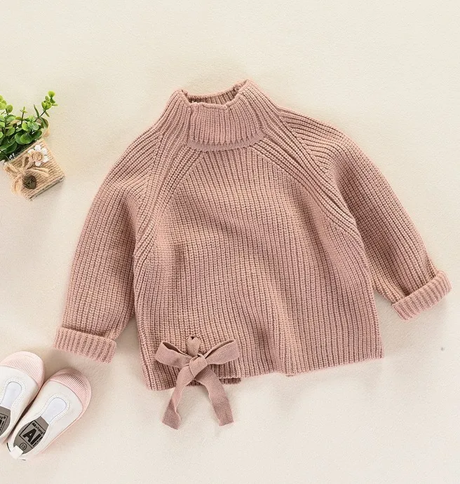 Hot Sale solid color girls spring autumn clothes knit cotton pullover sweater for kids