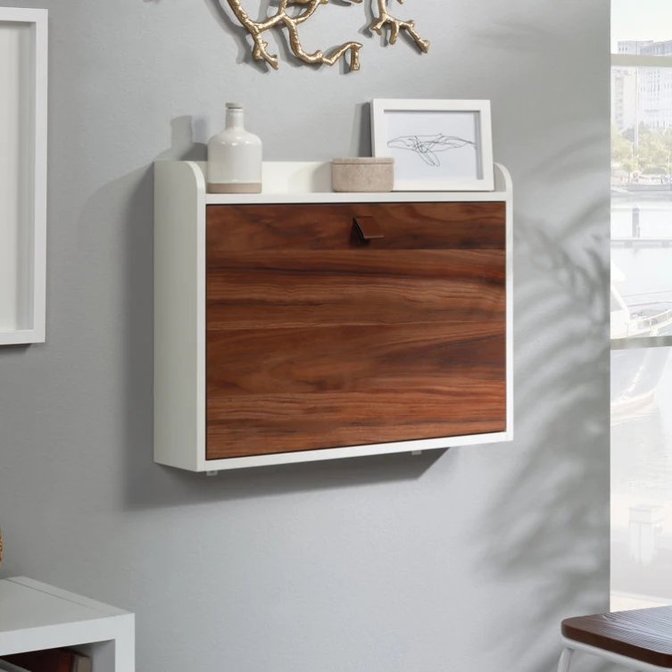 Space Saving Folding Wall Hanging Table Floating Wall Mount Laptop Desk in White and Walnut