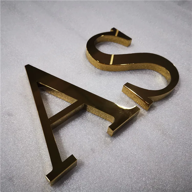 3D Gold Electroplate Painting Metal Golden Letters mirror polished Metal Sign