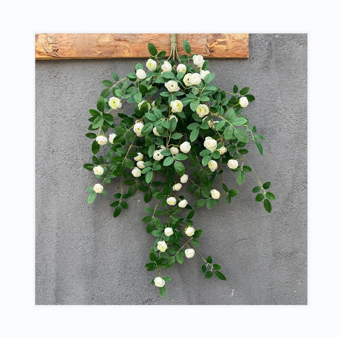 SYZ061 full blossom plastic green vines with silk roses for wedding hall decoration