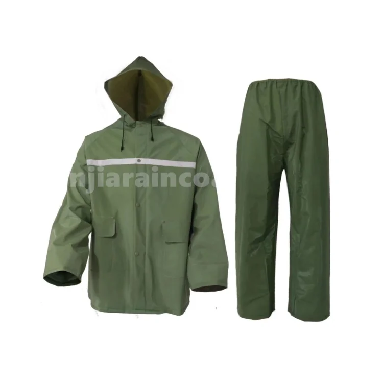 OEM High Quality Waterproof Raincoat Hooded Rainwear Heavy Rain Industrial Work Two Pieces PVC Polyester Breathable Rain Suit