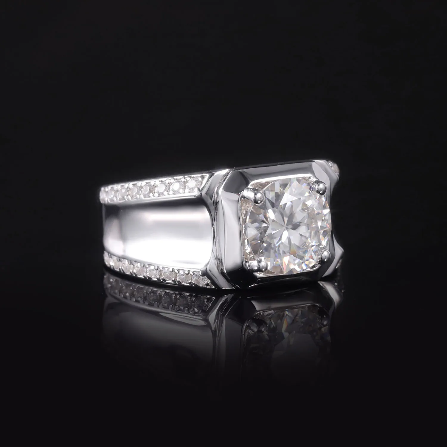 Abiding Customized Jewelry Perfect Finishing Pure 9K 10K 14K 18K Jewelry 3 Carats Diamond 9mm VVS Moissanite Men Gold Ring