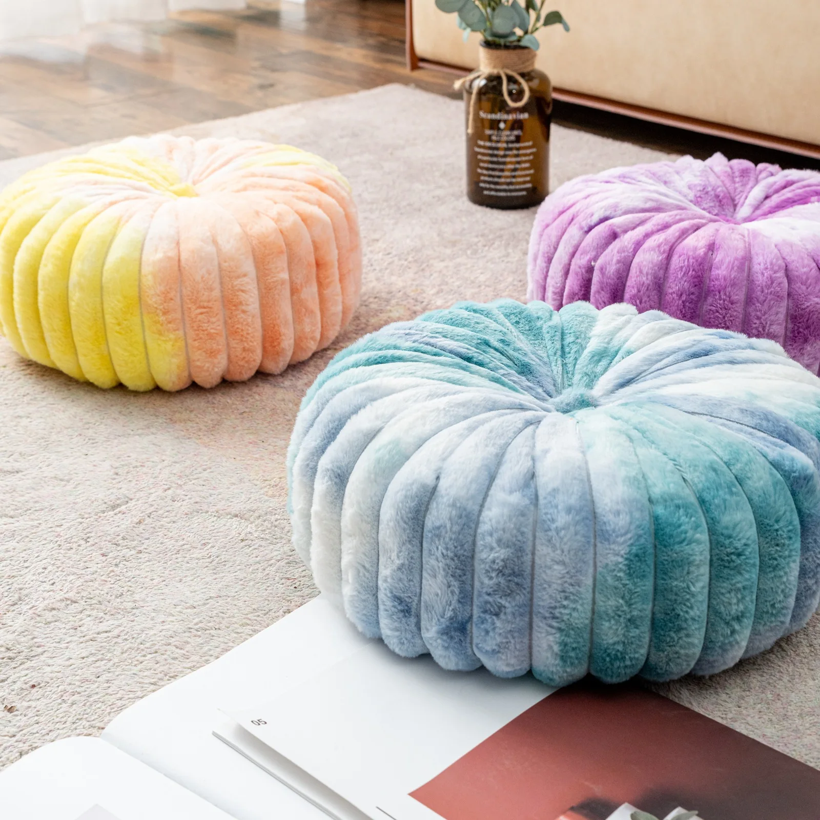 Amity Ins Style Round Pumpkin Pillow Tie Dyed Stripe Handmade Wheel Pillow Sofa Cushion Bedside Seat Cushions for Home Decor
