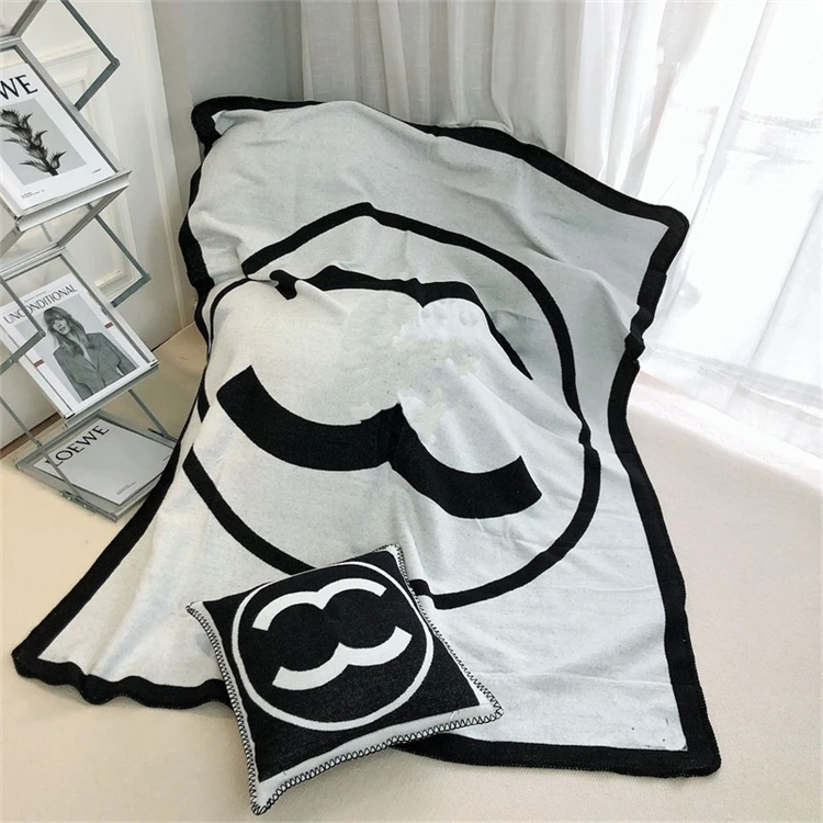 2024 blanket  home sofa  soft and warm letter shawl office air-conditioned cashmere dual C blanket