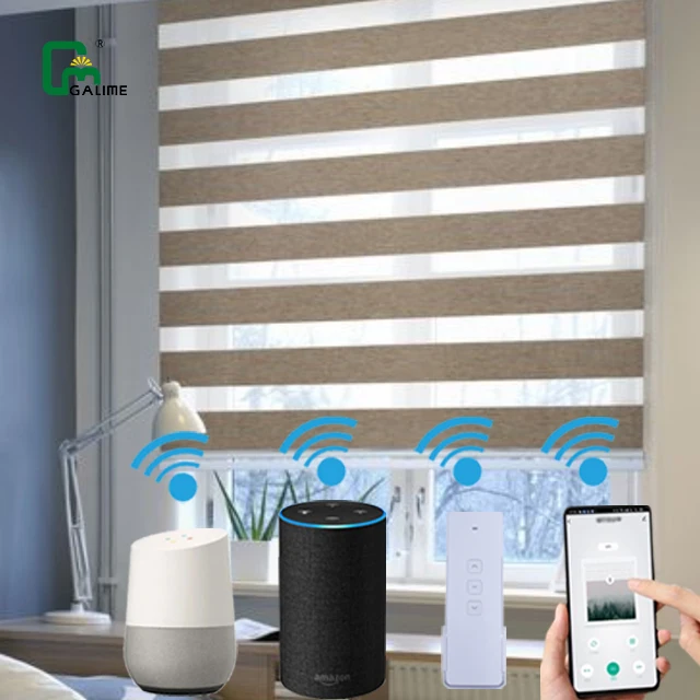 Galime Easy Fix Smart System Bluetooth Tuya Battery Operated Zebra Shutter Breathable Blinds For Windows