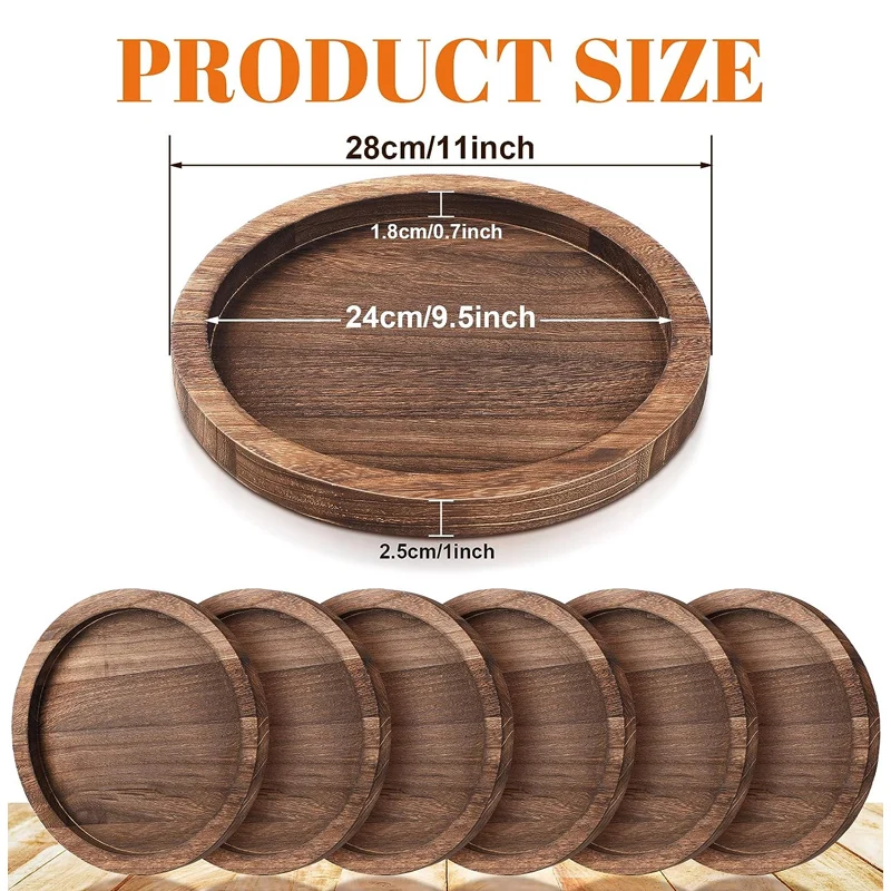 6 Pcs Farmhouse Wooden Tray Serving Round Tray Decorative Candle Holder Trays for Vintage Centerpiece Home Decor Coffee Table
