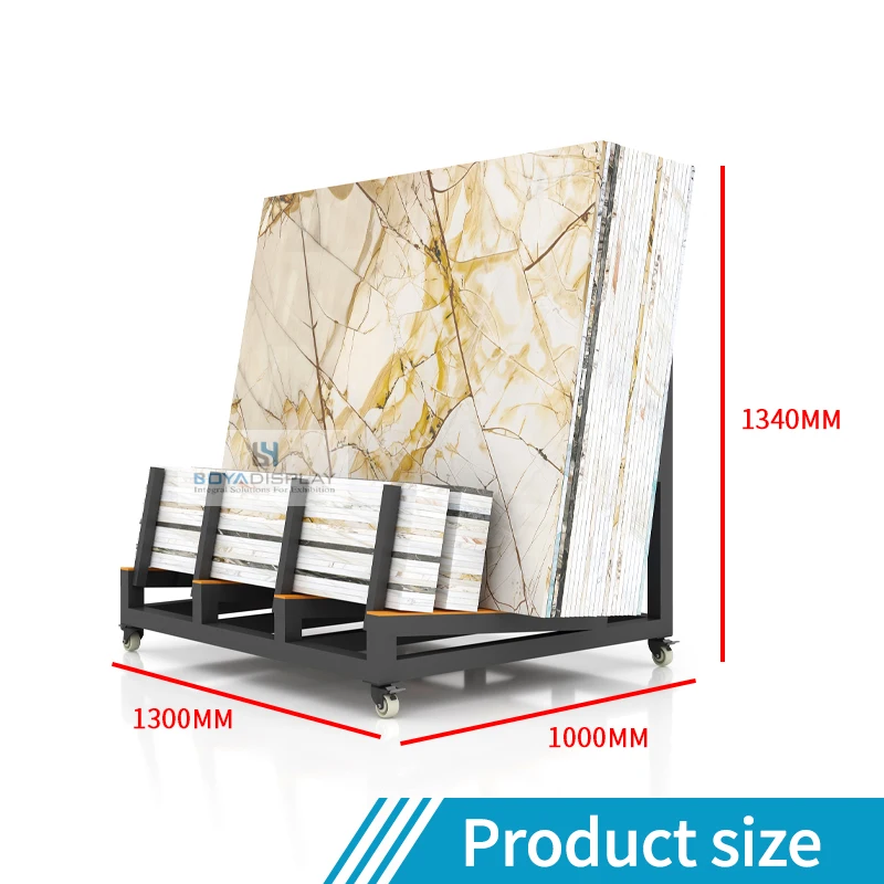 Boya Hot Sale Customized Design Size Showroom Panel Quartz Metal Granite Marble Tile Display Marble Slabs Rack