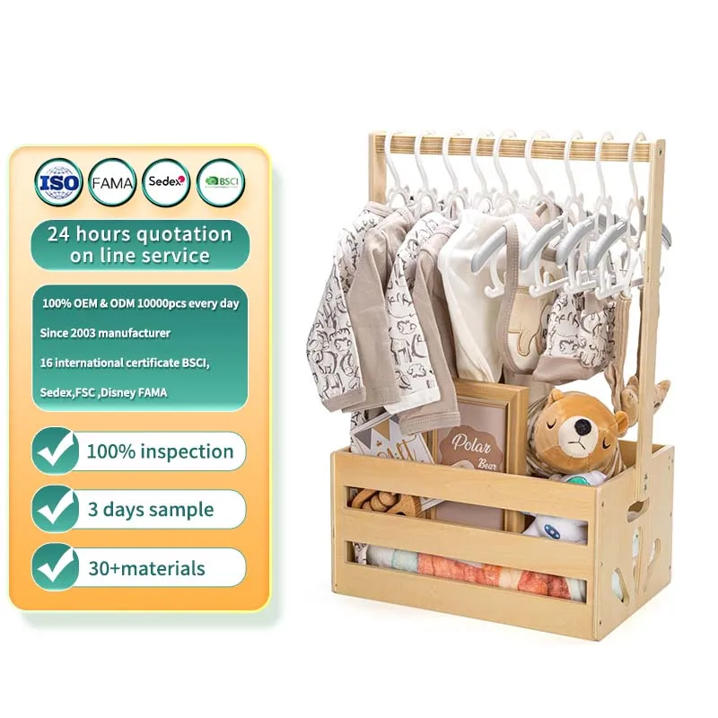 Wooden Baby Shower Crate Closet Storage with Handle Basket for Gifts Welcome Gift Newborn Kids