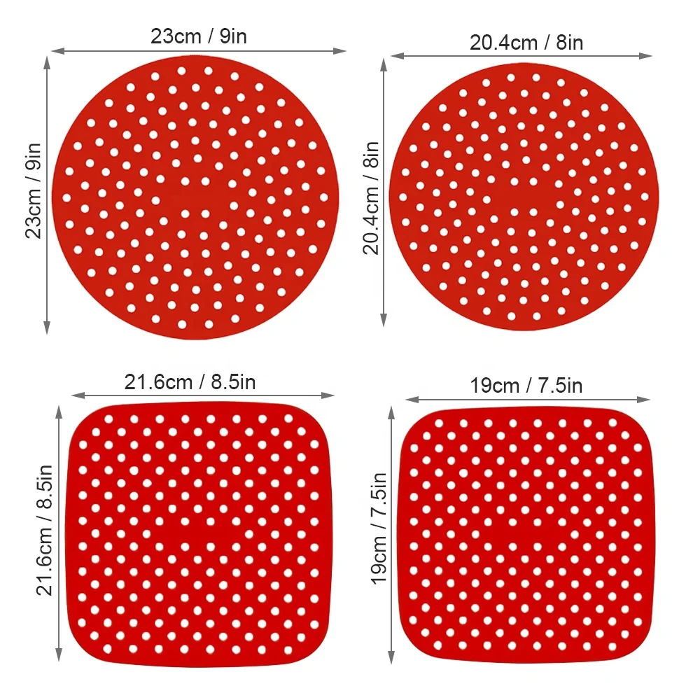 7.5' and 8.5' Reusable Square Frying Pan Liner Silicone Air Fryer Mat For Air Fryer Basket And More