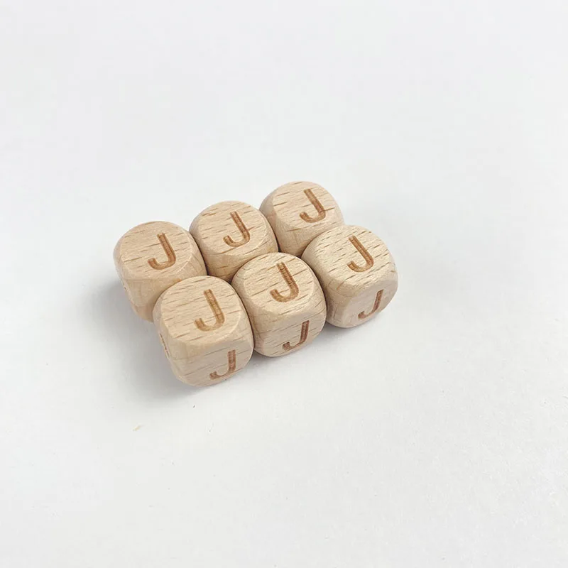 
Custom 12mm Laser Engraved Dice Wood Color Beech Square Wooden Alphabet Letter Beads With Hole 