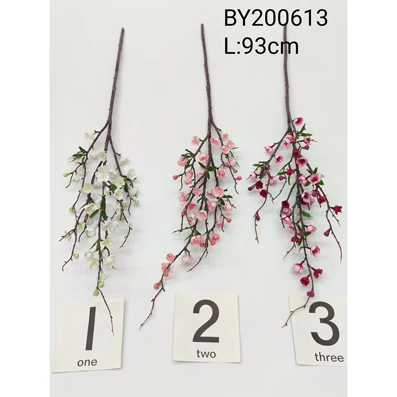 YIWAN Wholesale Thick stick silk 5 Forks Peach Blossom  fake Plum blossom Artificial Flowers For Home Wedding Decoration