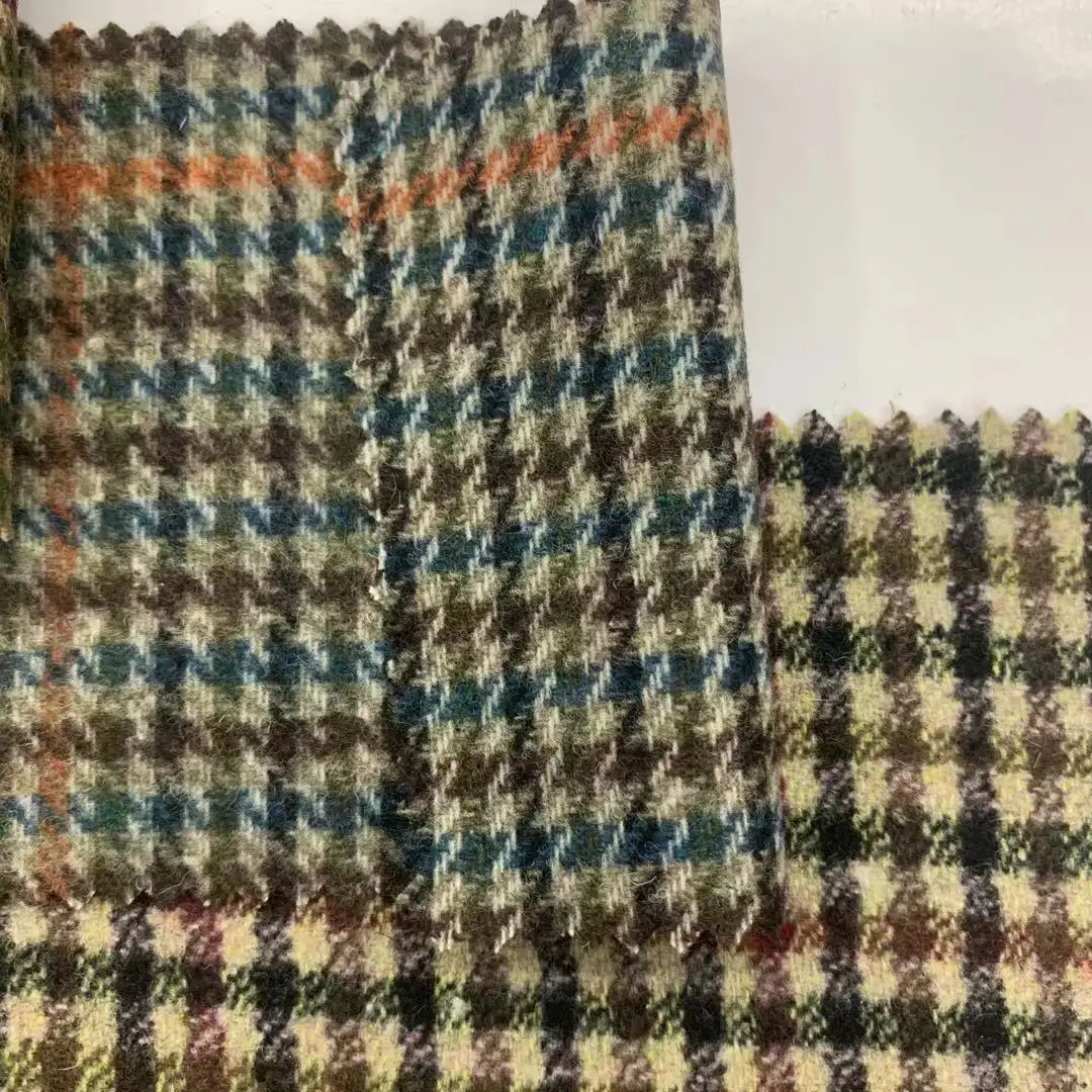 30%Wool 65%T 5%Other Colorful houndstooth Suitable for overcoats, jackets, windbreakers, autumn winter clothing fabrics