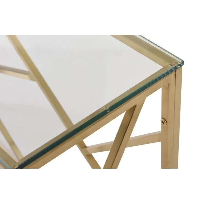 Modern luxury living room decor narrow gold metal frame glass top console entry table