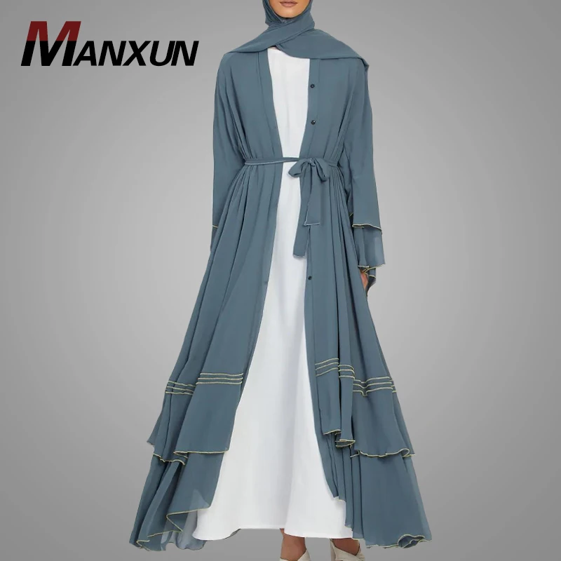 Wholesale Dubai Abaya Latest Fashion Flare Bottom Muslim Kimono Maxi Dress Elegant Front Open Cardigan Robe Islamic Clothing