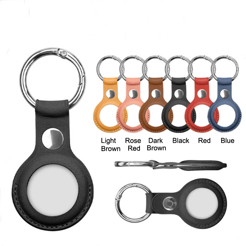 Protective cover keychain holder portable GPS Tracker PU leather case for airtags loop