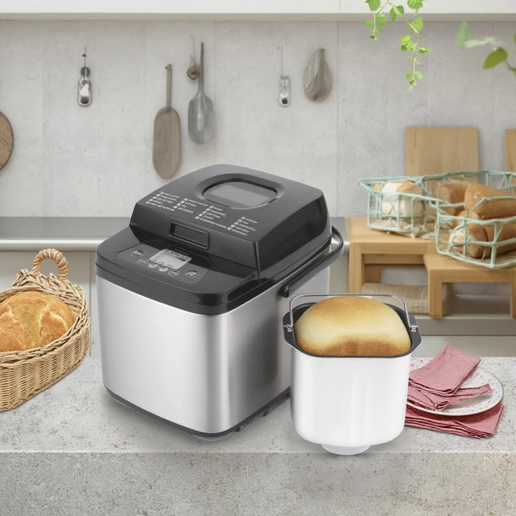 Popular Multifunctional Automatic LCD Non-stick Bread Pan Bread Maker Machine For Home With Large Glass Viewing Window