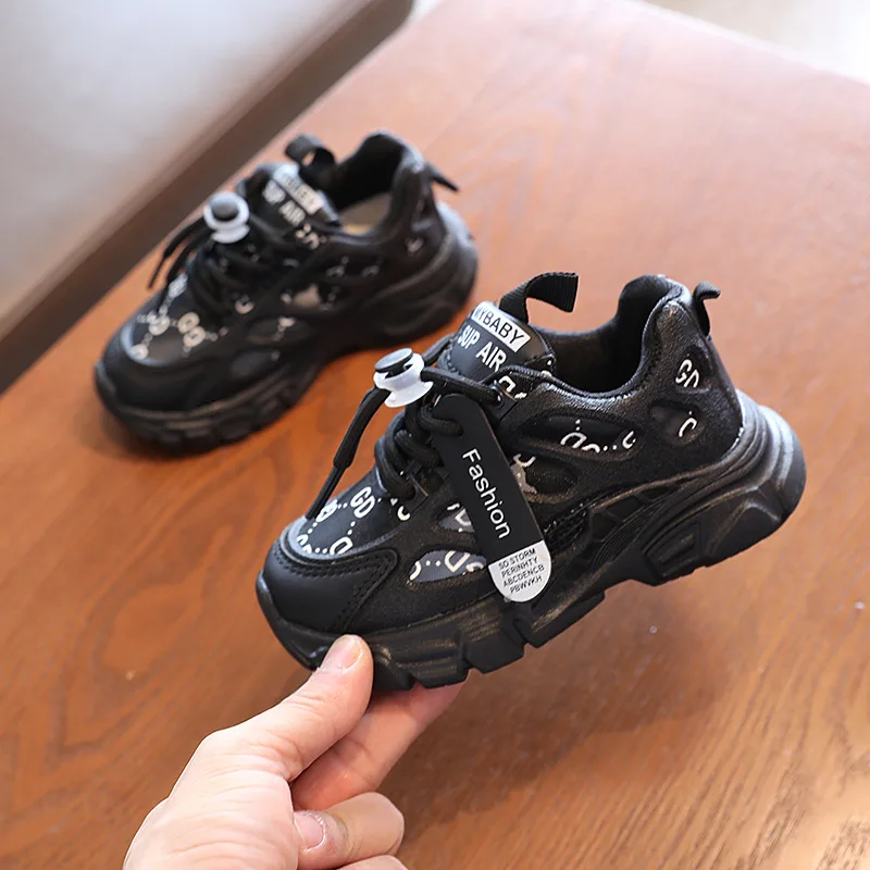 Girls Boys Lace-Up Mesh Runner Sneakers Kid Sport School Children Casual Brand Chunky Shoes