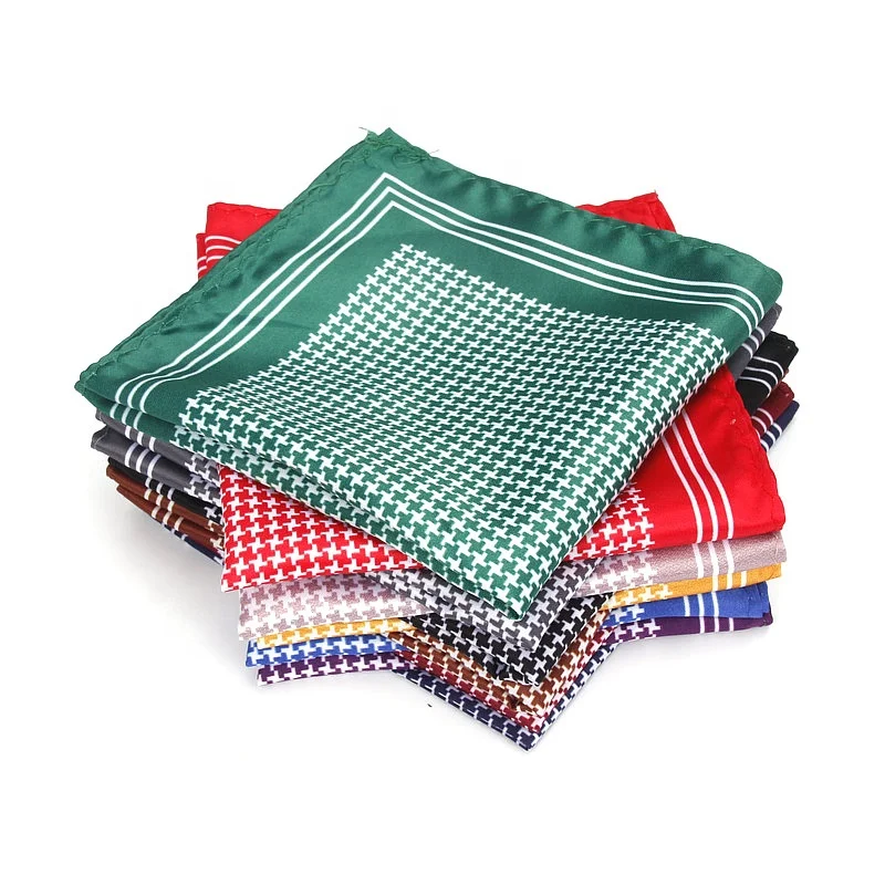 Modem design Houndstooth polyester red stock check pocket square handkerchief custom print