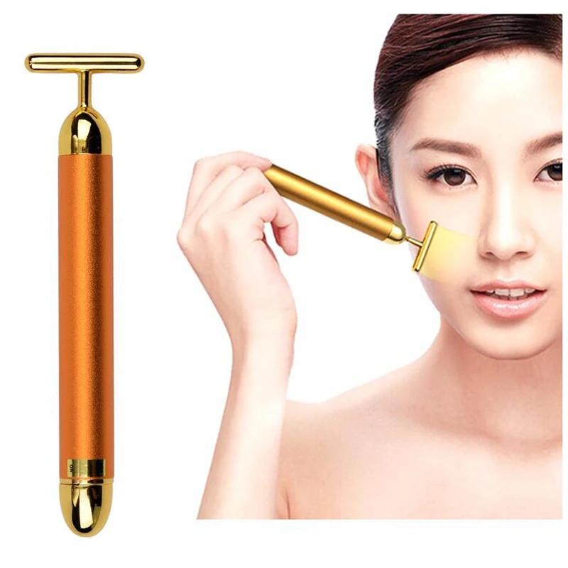 Hot Selling Beauty Bar 24K Golden Pulse Facial Massager T-Shape Electric Face Massage Tool