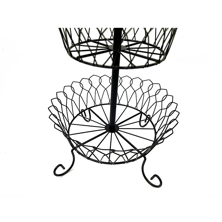 New style Kitchen black metal wire stand fruit basket 3 tier holder storage organizer for living room