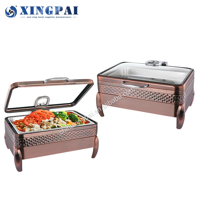 XINGPAI restaurant equipment hammered rectangle chaffing dishes buffet catering stainless steel chafing dish copper