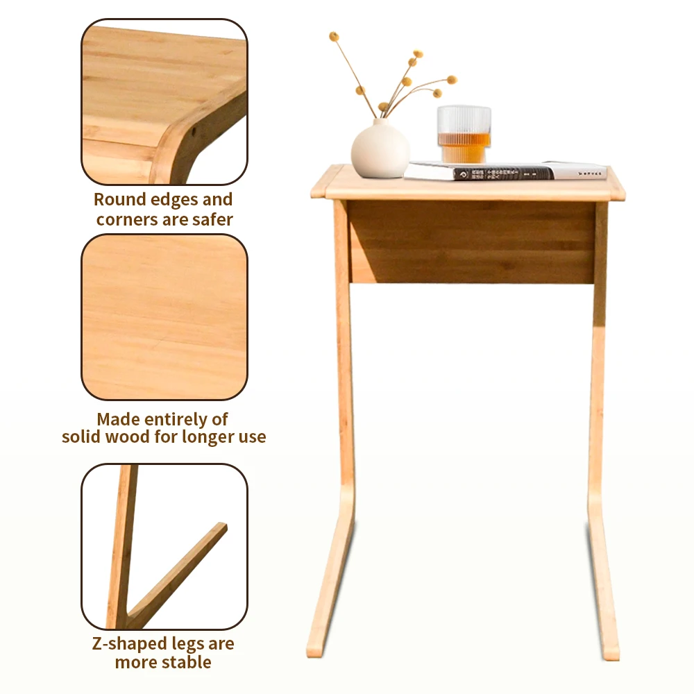 C Type Bamboo Stable Snack Coffee Table for Bed Sofa Side Children Study Tables