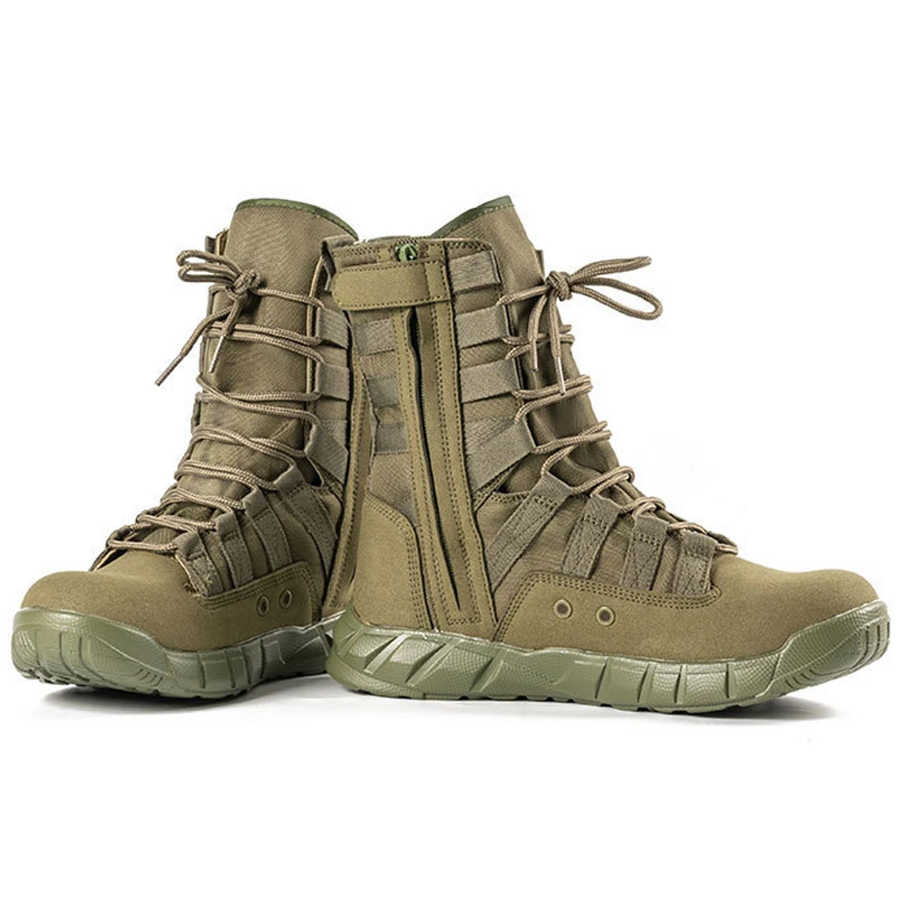 Outdoor Lightweight Mesh Breathable Mountain Climbing Boots Leather Black Green Tactical Boots with Zipper Hiking Boots for Men