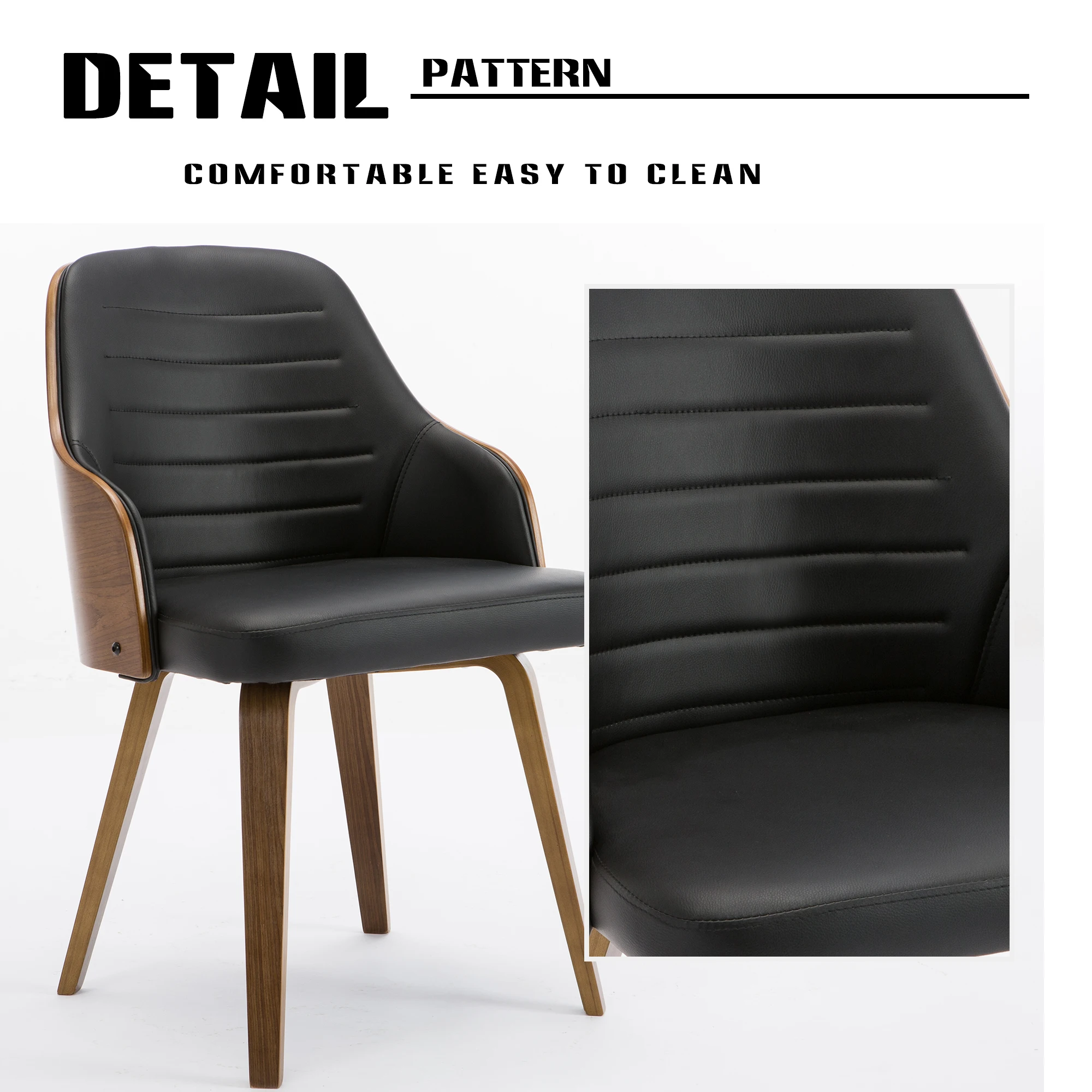 High Quality PU Leather Upholstery Industrial Vintage Wood Dining Chair