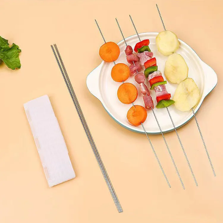 Mydays 10 PCS Reusable Stainless Steel Barbecue Skewers Outdoor Picnic BBQ Needle Stick for Meat Shrimp Vegetables