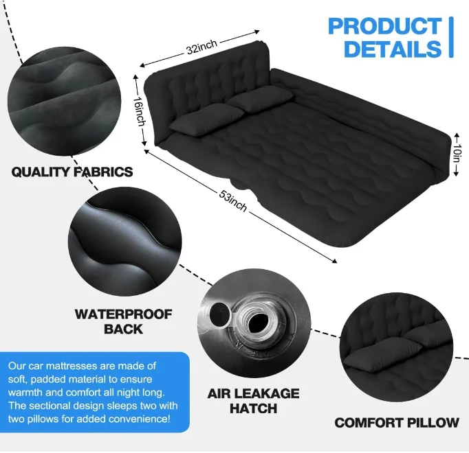 Car air mattress inflatable SUV truck Car camping mattress back seat Thickened Travel lathe sleeping mat with car air.