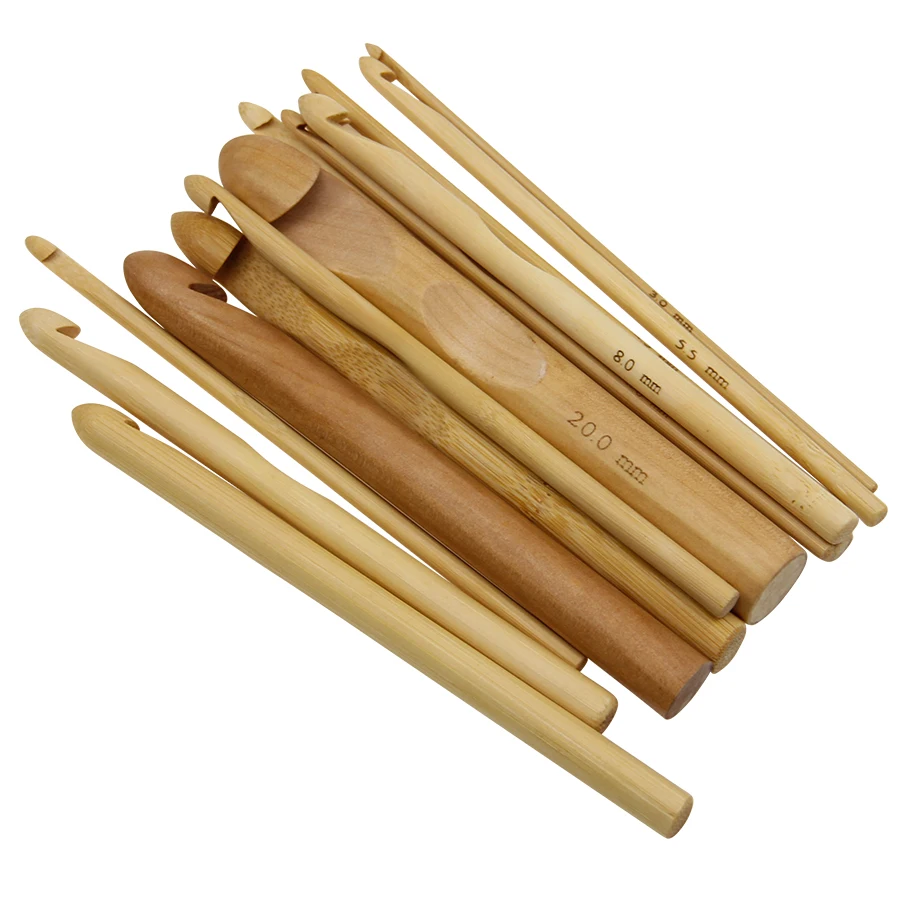 14pcs Bamboo Knitting Needles Bamboo Crochet Hook for Hand Knitting Tool