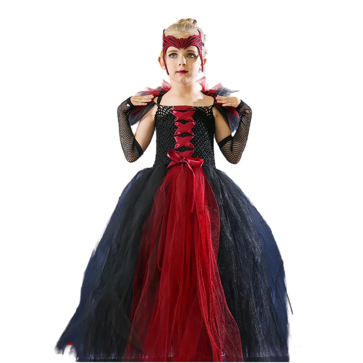 Halloween Long Witch Mesh Puffy Skirt Red Hair Hoop Ghost Festival Dance Performance Stage Dress