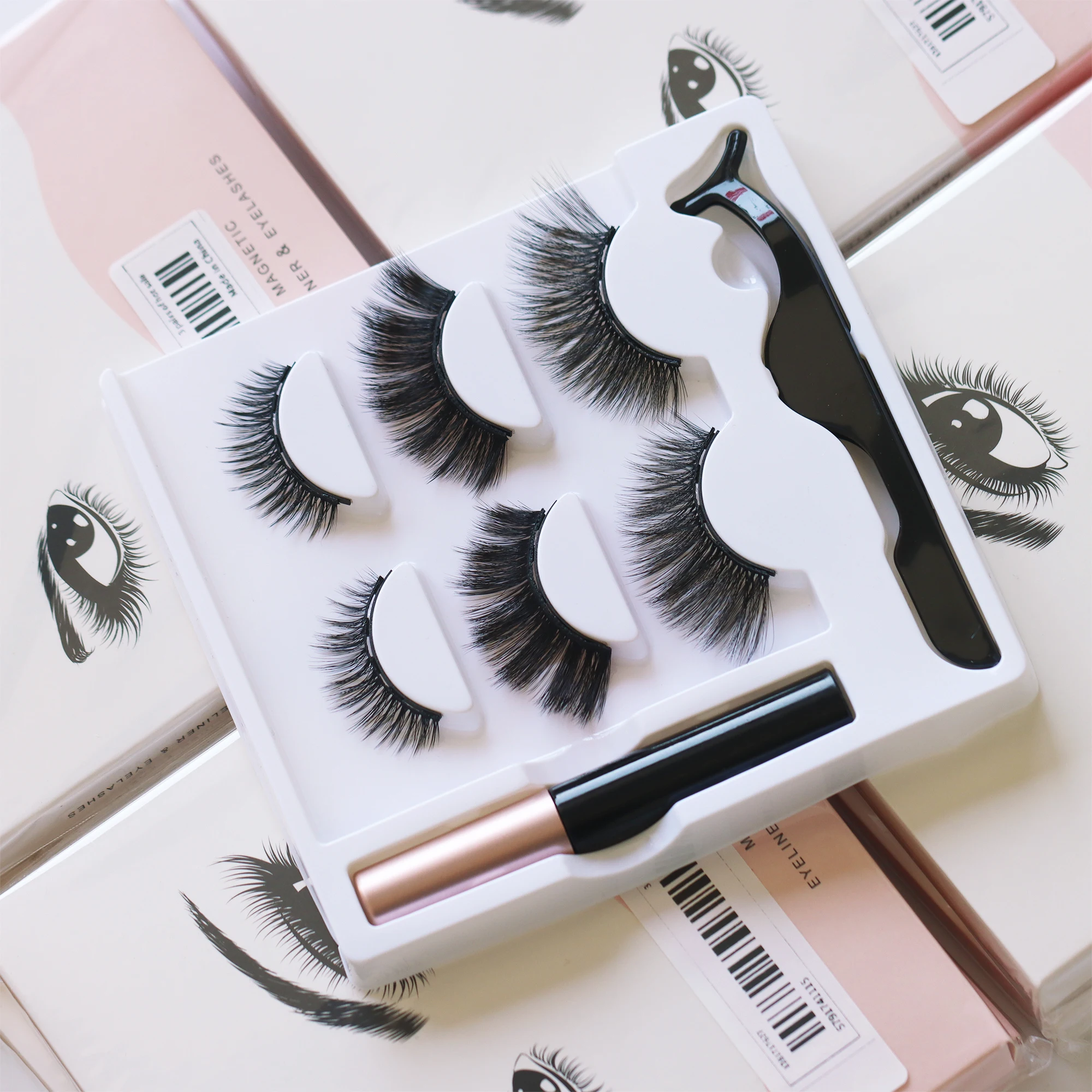2023 NEW magic lashes tweezer 3 eyelash magnet False Magnetic Lashes Magnetic Eyeliner kit and Magnetic Eyelashes kit