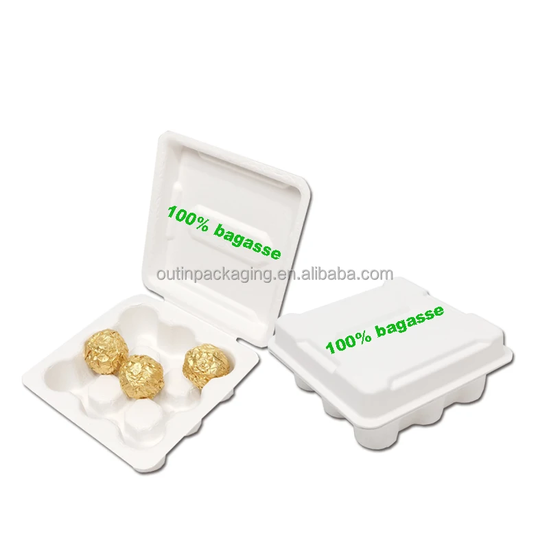 Custom Eco Friendly Molded Pulp Chocolate Packaging Box Tray Biodegradable Bagasse Pulp Molding Divider Chocolate Packaging Box
