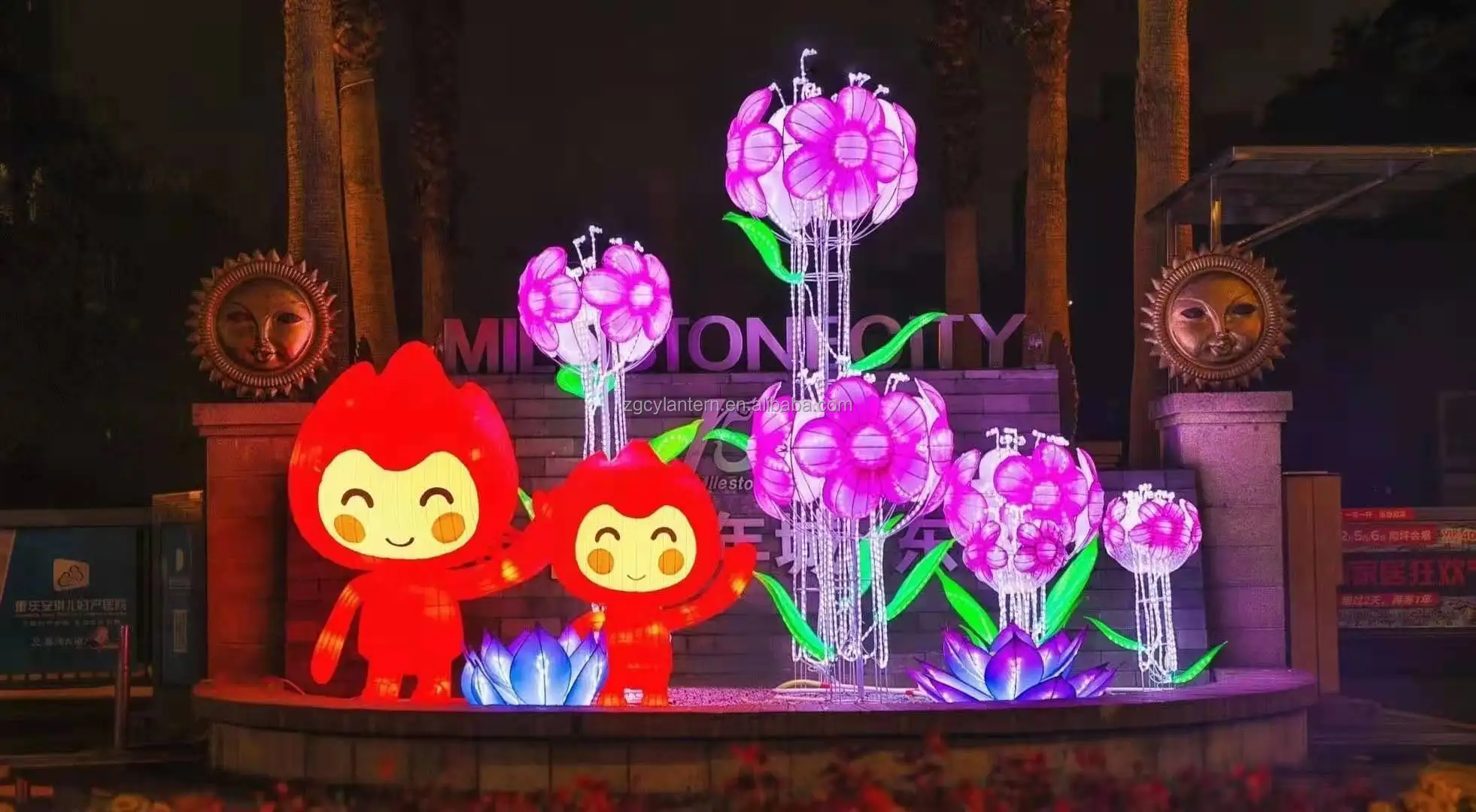 Chinese traditional festival decoration plant lotus led lanterns flower lanrern Outdoor theme park