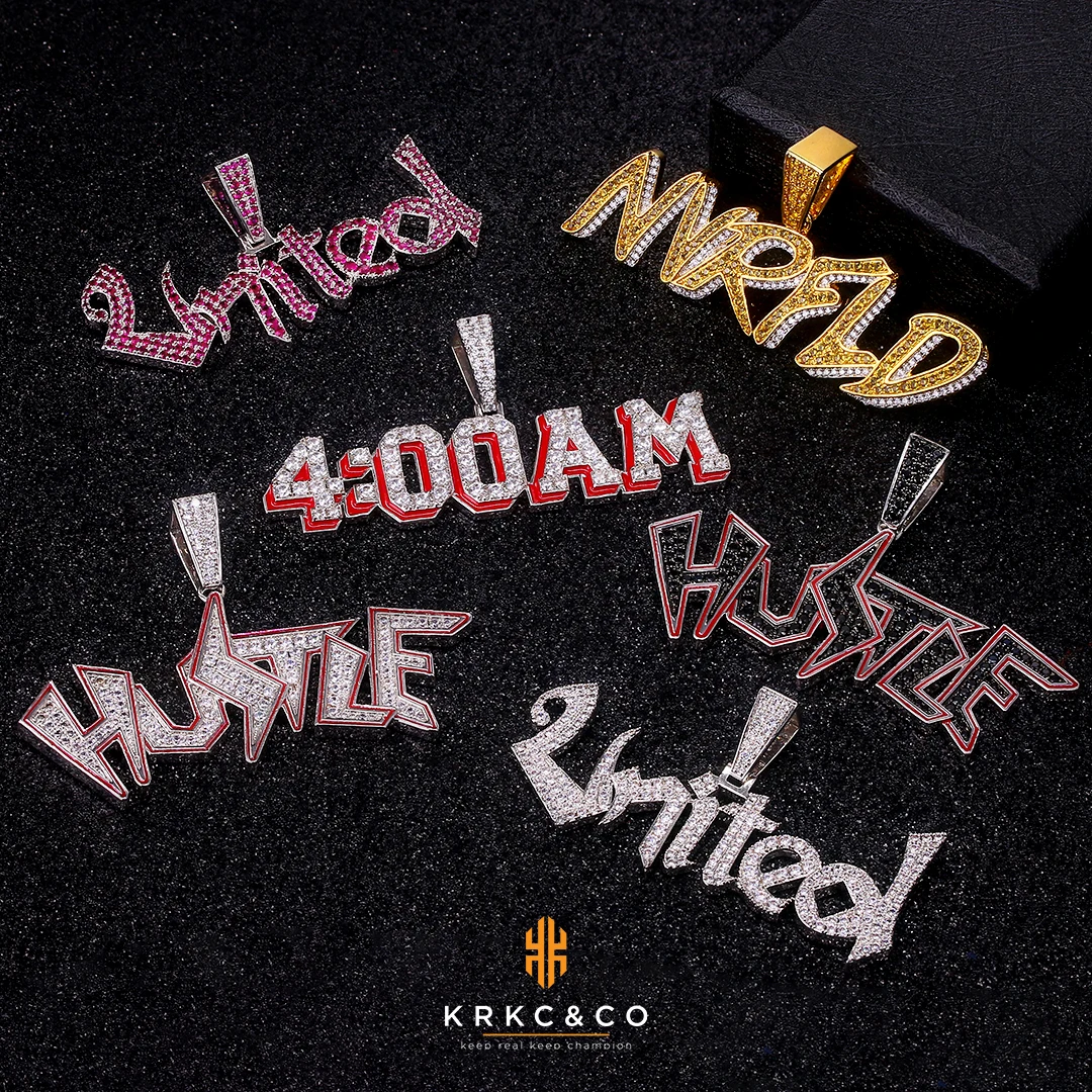 KRKC & CO оптовая продажа на заказ хип-хоп золотые мужские фианиты сверкающие бриллианты ювелирные изделия на заказ ожерелье с кристаллами кулон хип-хоп ювелирные изделия
