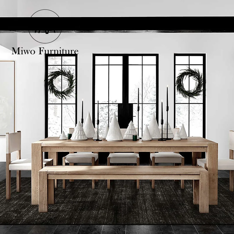 custom furniture Contemporary home Natural White Oak Solid Wood Dining Table dining room table and chair 10 12 seats combination