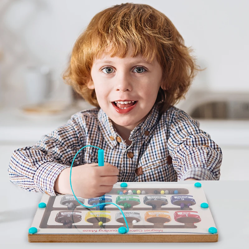 Montessori Wooden Color Number Magnet Maze Puzzle Matching Game Board Learn Early Educational Toys For Kids Boys Girls Wholesale