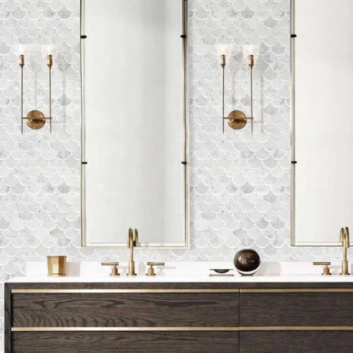 Kitchen Backsplash Bathroom Wall Tiles Floor Tiles  Scallop Marble Mosaic Tile