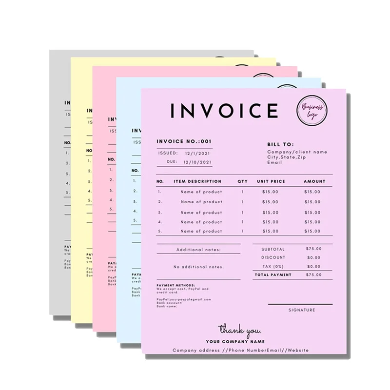Factory Sale Customized Carbonless Receipt Book Printing 2/3/4 part paper carbonless order forms