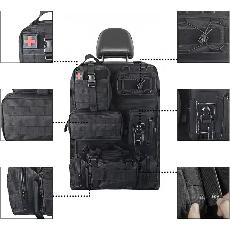 Factory Direct Sale Upgrade Tactical Seat Back Organizer Storage Hanger Bag with 5 Pouch Vehicle Molle Panel Organizer