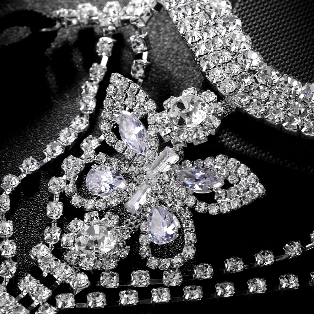 Sexy Bling Butterfly Panties Thong Rhinestone Women Jewelry Bikini Party Crystal Black Underwear Body Chain Wholesale