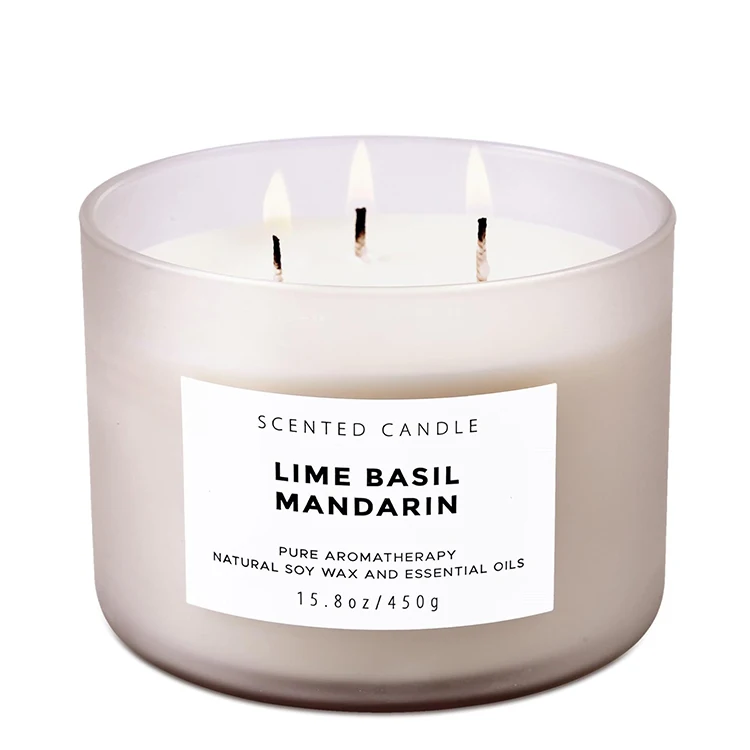 wholesale lime basil mandarin aromatherapy candle 450 grams 3 wick highly scented candle
