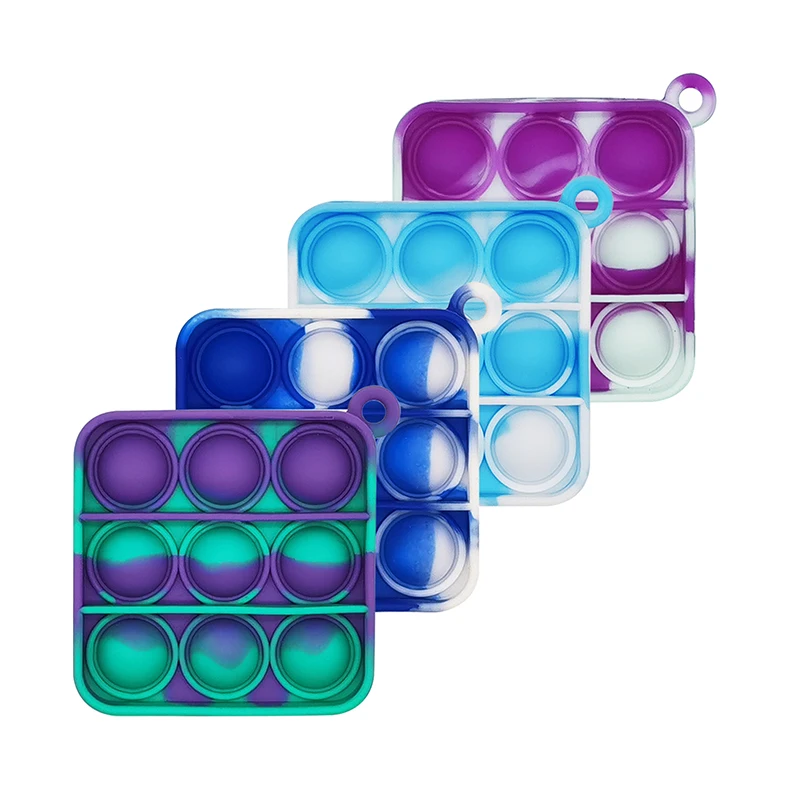 OEM Mini Keychain Pendant Silicone Squeeze Toys Pop Push Press Rainbow Bubble Fidget Toys Stress Relief Kids Educational Toys