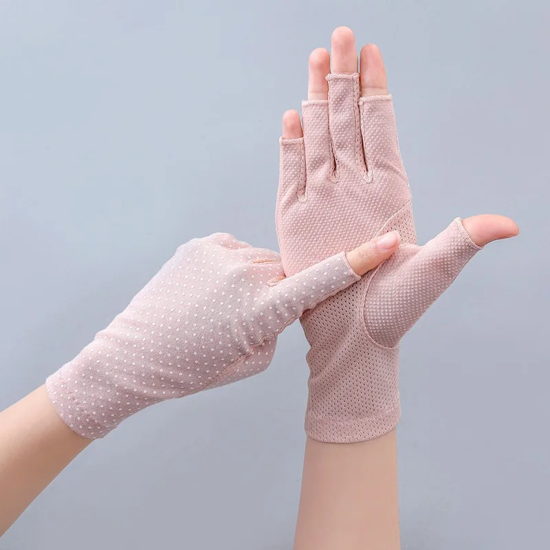 Ladies Half Finger Gloves Sunscreen Thin Non-slip Touch Gloves Summer UV-proof Riding Driving Gloves