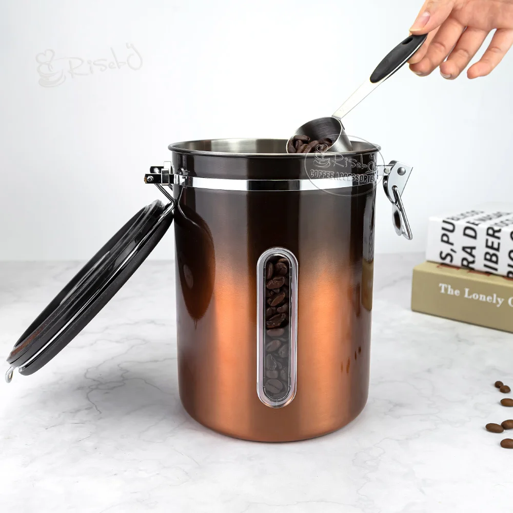 Extra Large Capacity 1kg 2800ml Coffee Canister Transparent Window Co2 Valve Vacuum Sealed Coffee Bean Container with 30ml Spoon