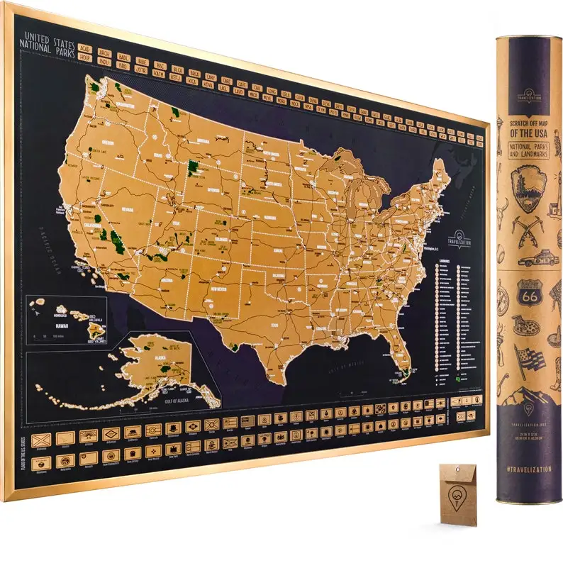 Customized Size&Design  United States National Parks - 24x17 Scratch-Off USA Map Poster